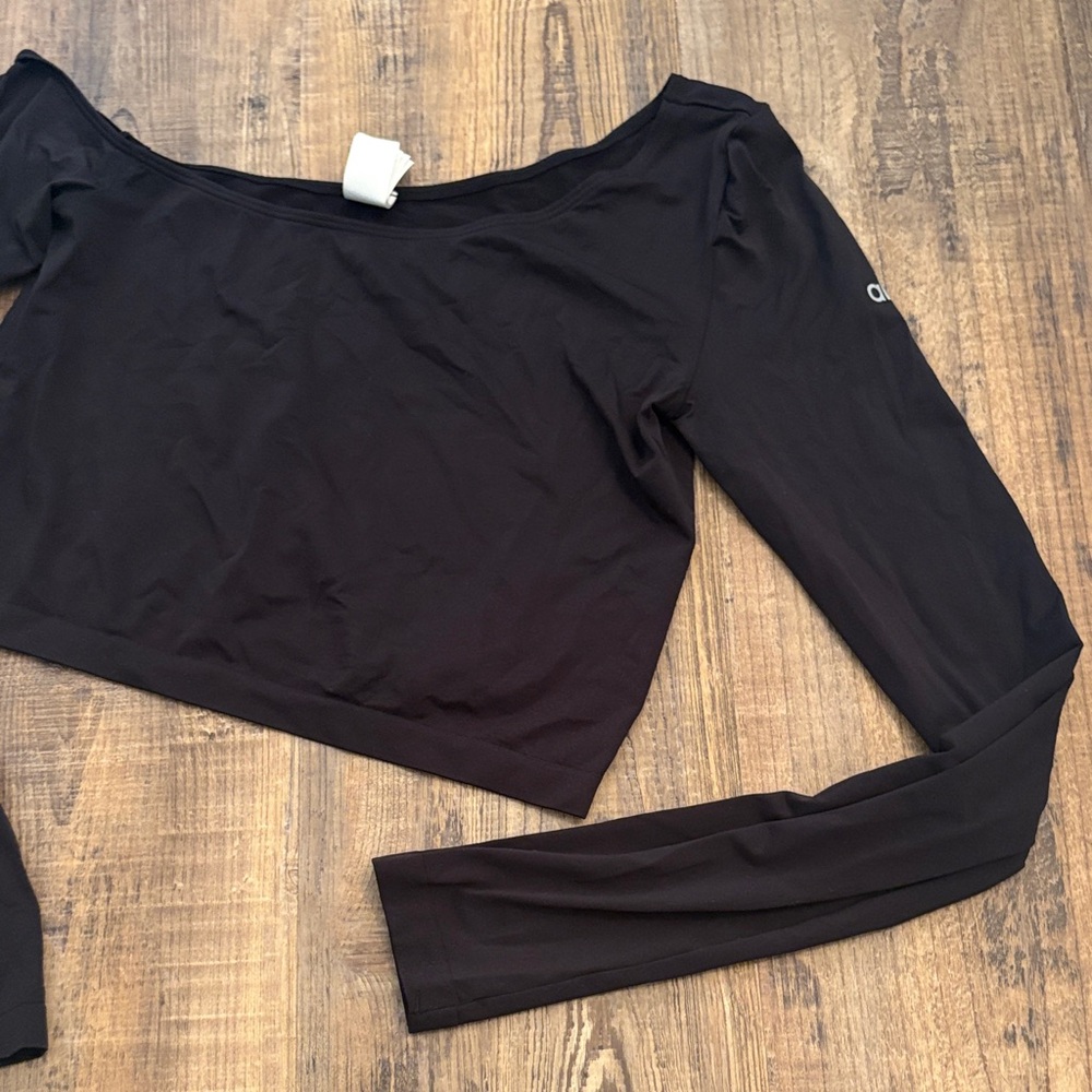 ALO Yoga Black Off-Shoulder Long Sleeve Top